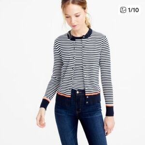 J. Crew Jackie Cardigan w/ Neon Tipping Nautical Stripe Size Small